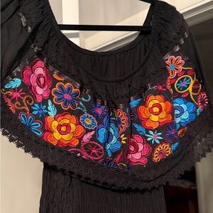 Floral Embroidered Black Maxi Dress